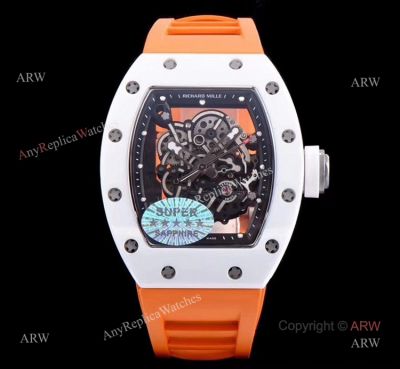 KV Factory Swiss Replica Richard Mille Bubba Watson RM 055 White Ceramic Automatic Watch - Orange Rubber Band 